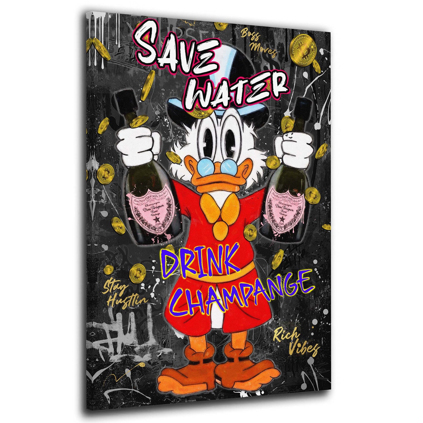 Wandbild Pop Art Duck Save Water Champagner Luxus Erfolg