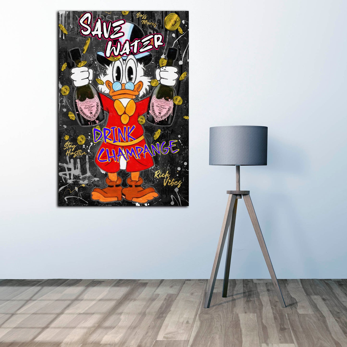 Wandbild Pop Art Duck Save Water Champagner Luxus Erfolg