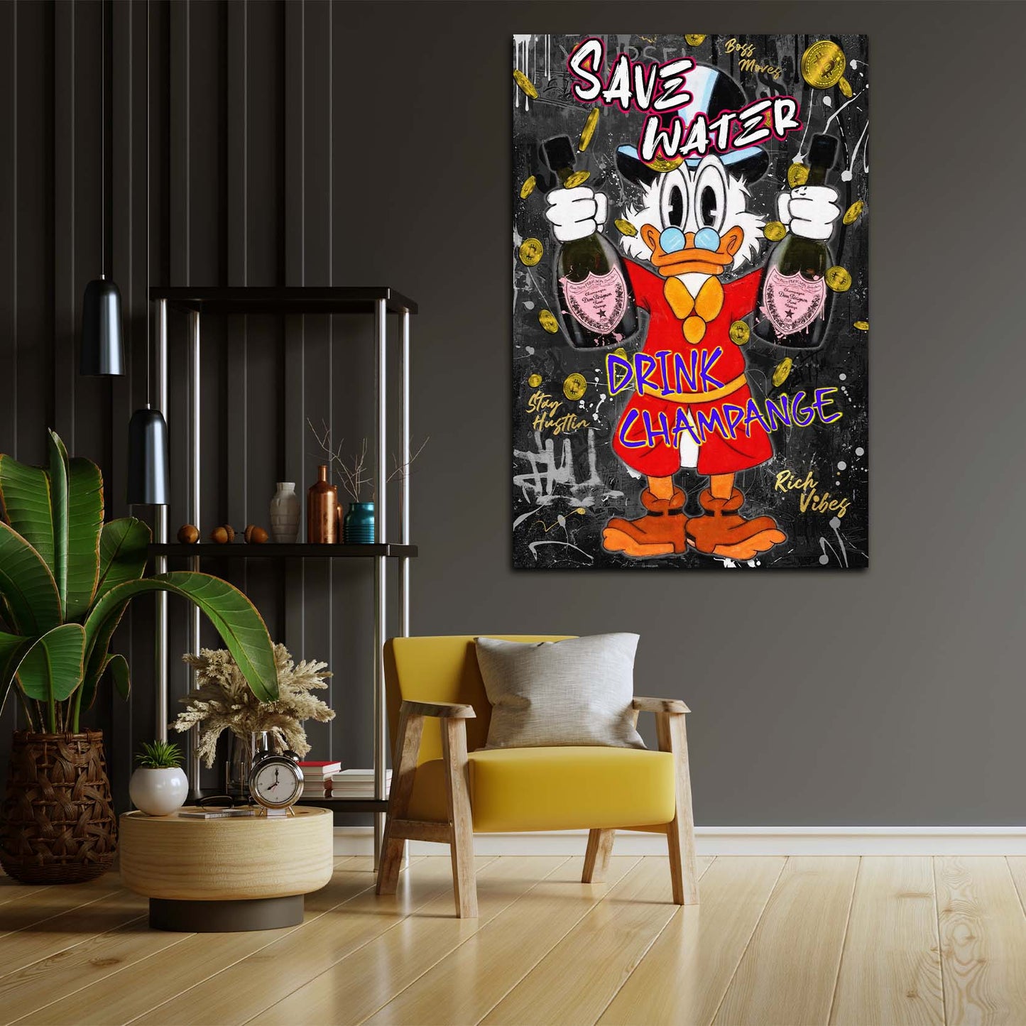 Wandbild Pop Art Duck Save Water Champagner Luxus Erfolg