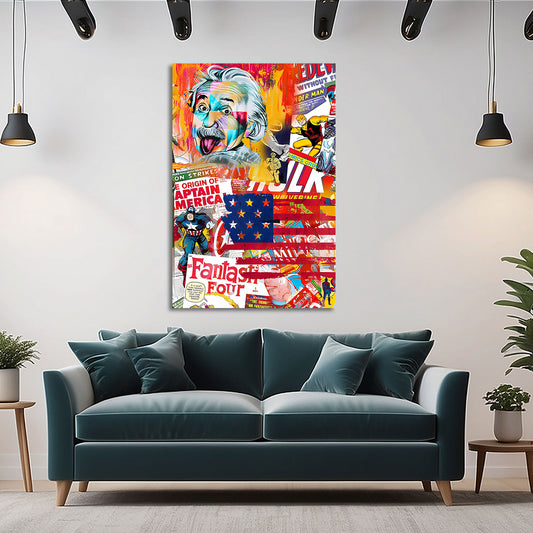 Wandbild Pop Art Einstein Captain America Superhelden