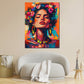 Wandbild Frida jung abstrakt modern Blumen Porträt farbenfroh