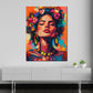 Wandbild Frida jung abstrakt modern Blumen Porträt farbenfroh
