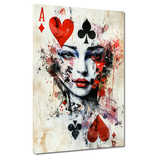 Wandbild Ass Pop Art Frau Spielkarten Herz Pik modern