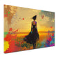 Wandbild Pop Art Frau im Feld Sonnenuntergang farbenfroh