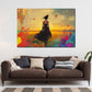 Wandbild Pop Art Frau im Feld Sonnenuntergang farbenfroh