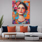 Wandbild Pop Art Frau Frida jung mit Blumen modern