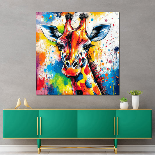 Wandbild Pop Art Giraffe kunterbunt modern
