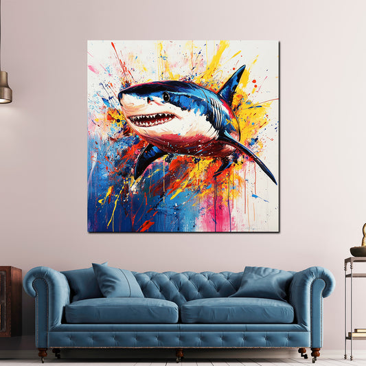 Wandbild Pop Art Hai farbenfroh kraftvoll modern