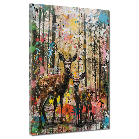 Wandbild Pop Art Hirsch Reh Wald modern bunt