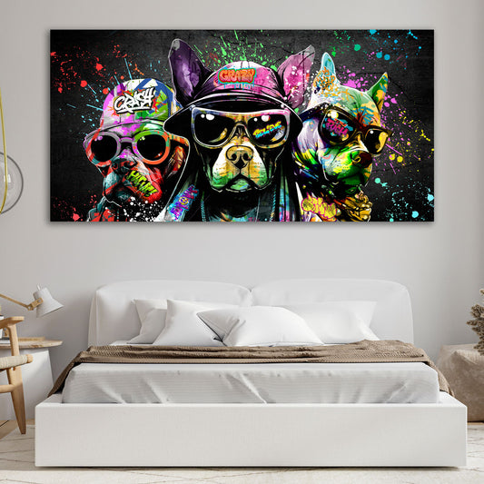 Wandbild Pop Art Hunde mit Sonnenbrillen Graffiti Style