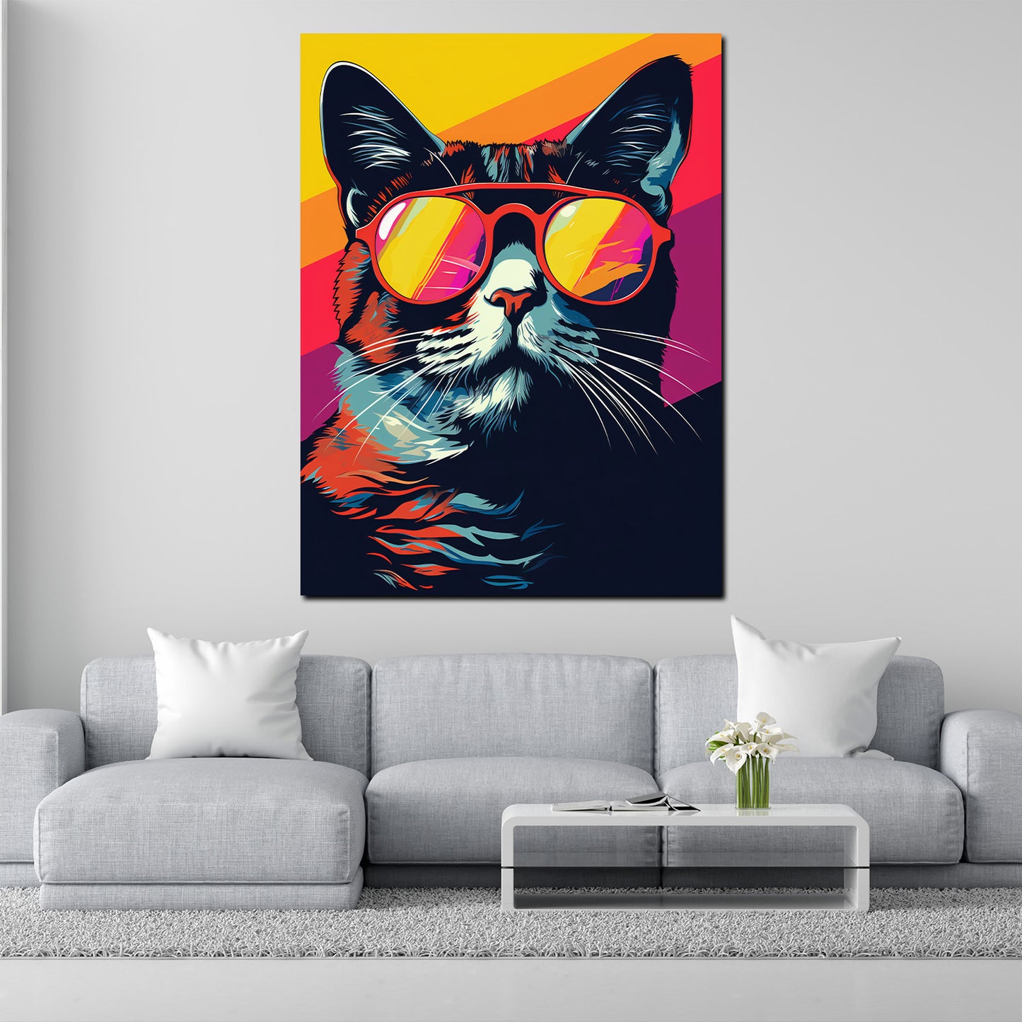 Wandbild Pop Art Katze mit Sonnenbrille