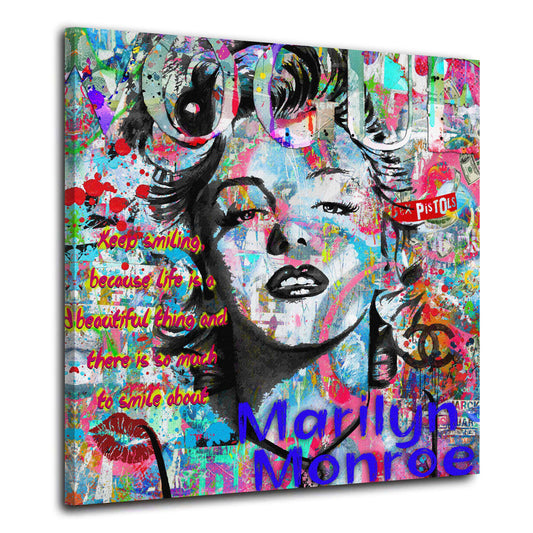 Wandbild Pop Art Marilyn Porträt Zitat bunt Street Art modern