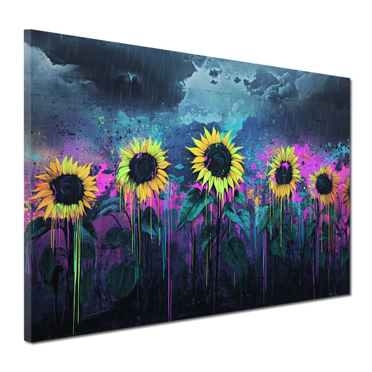 Wandbild Pop Art Sonnenblumen Regen Farben modern