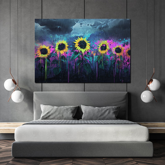 Wandbild Pop Art Sonnenblumen Regen Farben modern