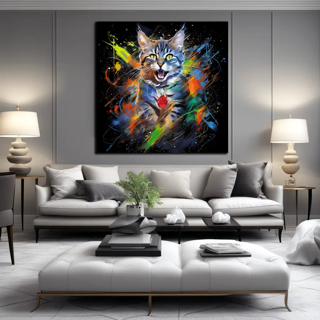 Wandbild Pop Art Splash Katze farbig