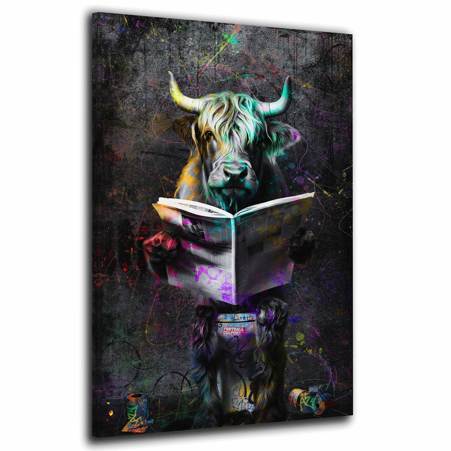 Wandbild Pop Art Stier mit Zeitung