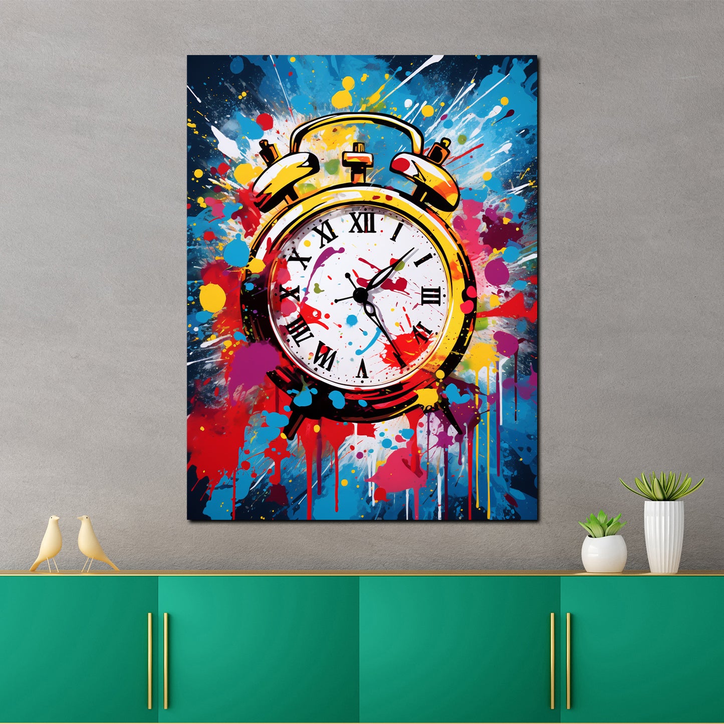 Wandbild Pop Art Wecker Uhr Colour Splash