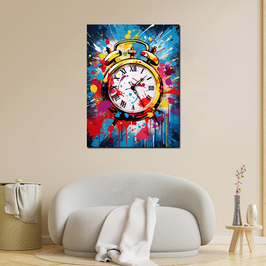 Wandbild Pop Art Wecker Uhr Colour Splash