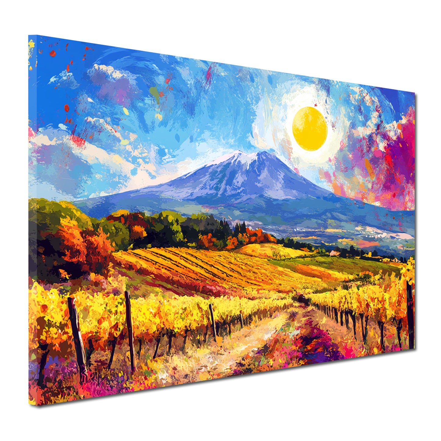 Wandbild Pop Art Weinberge Sonne Berge Natur farbenfroh