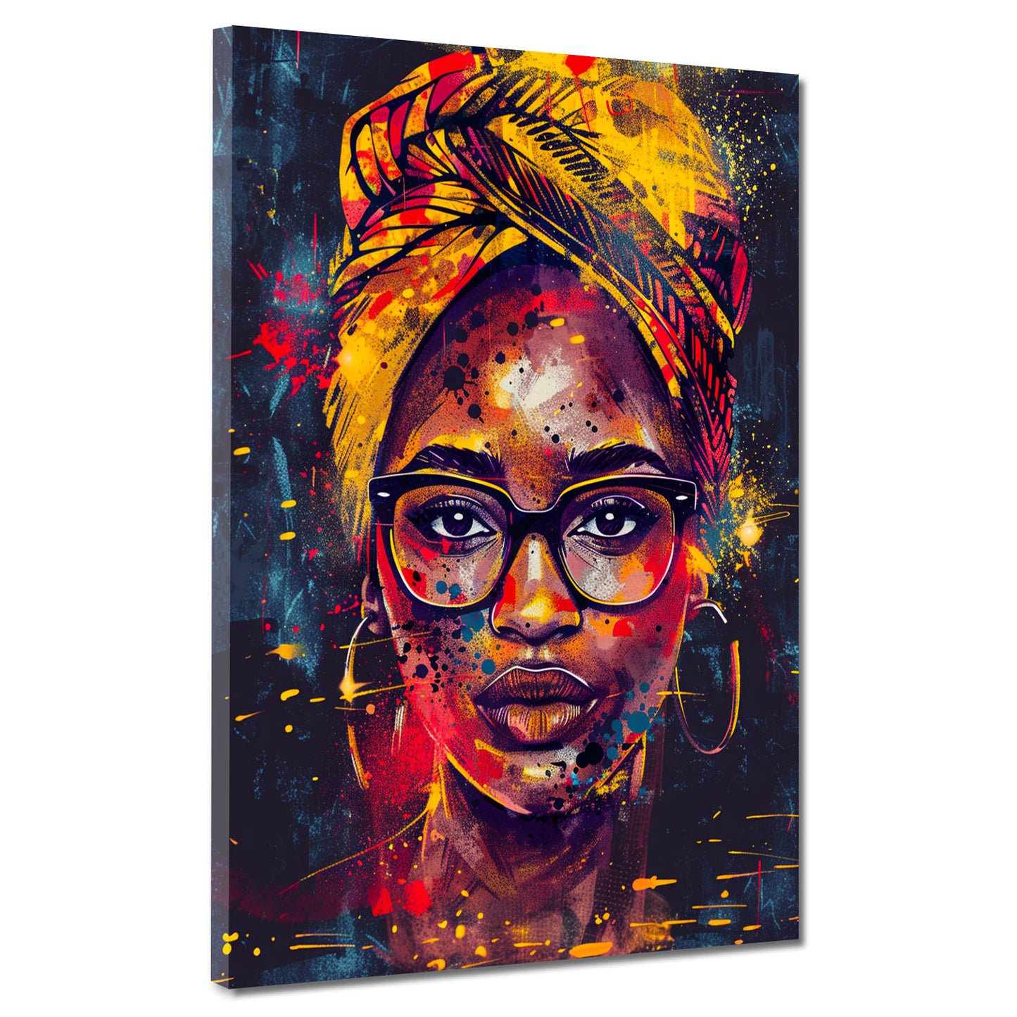 Wandbild Pop Art afrikanische Frau mit Brille und Kopftuch modern farbenfroh