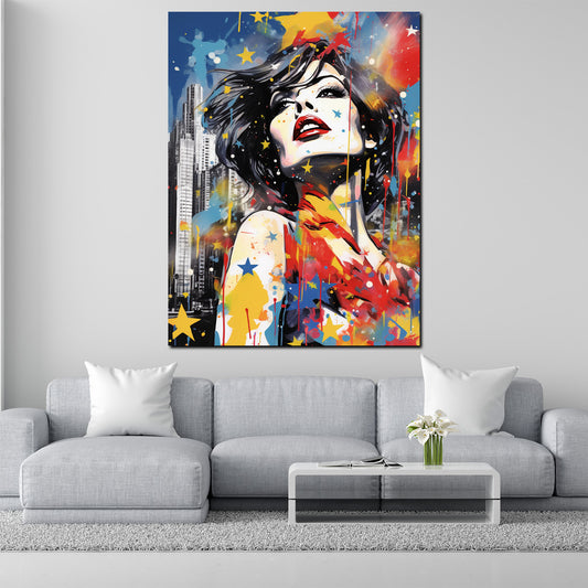 Wandbild Pop Art coole Frau USA Splash