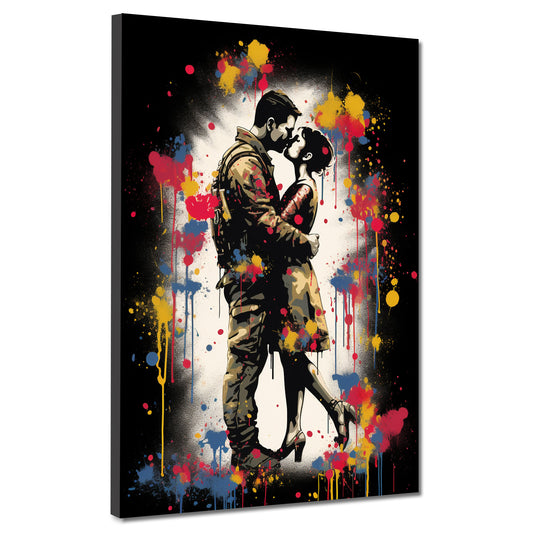 Wandbild Pop Art verliebtes Paar Kuss farbenfroh modern