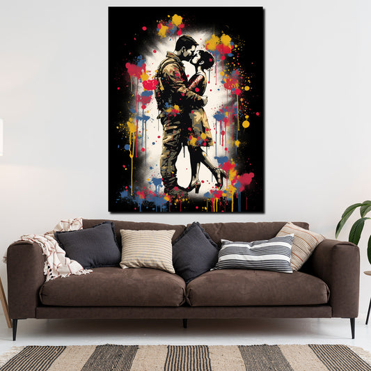 Wandbild Pop Art verliebtes Paar Kuss farbenfroh modern