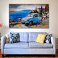 Wandbild Retro Fiat am Mittelmeer mit mediterraner Landschaft