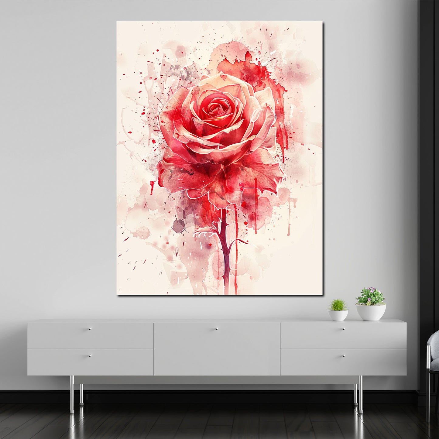 Wandbild rote Rose abstrakt Aquarell Kunst