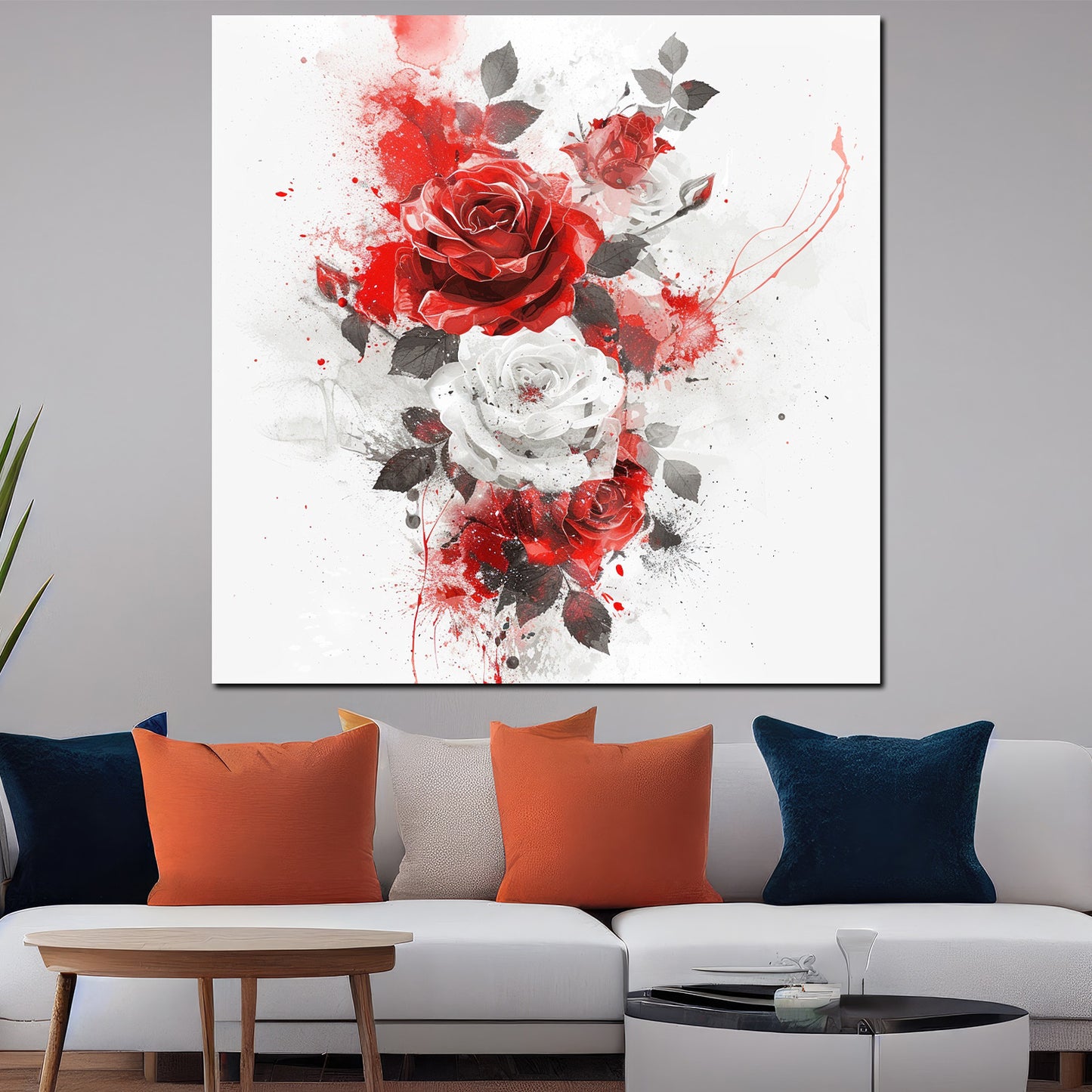 Wandbild rote und weiße Rosen in moderner abstrakter Kunst