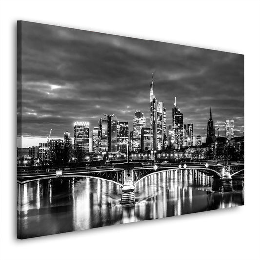 Wandbild Skyline Frankfurt Mainufer Schwarz Weiß modern