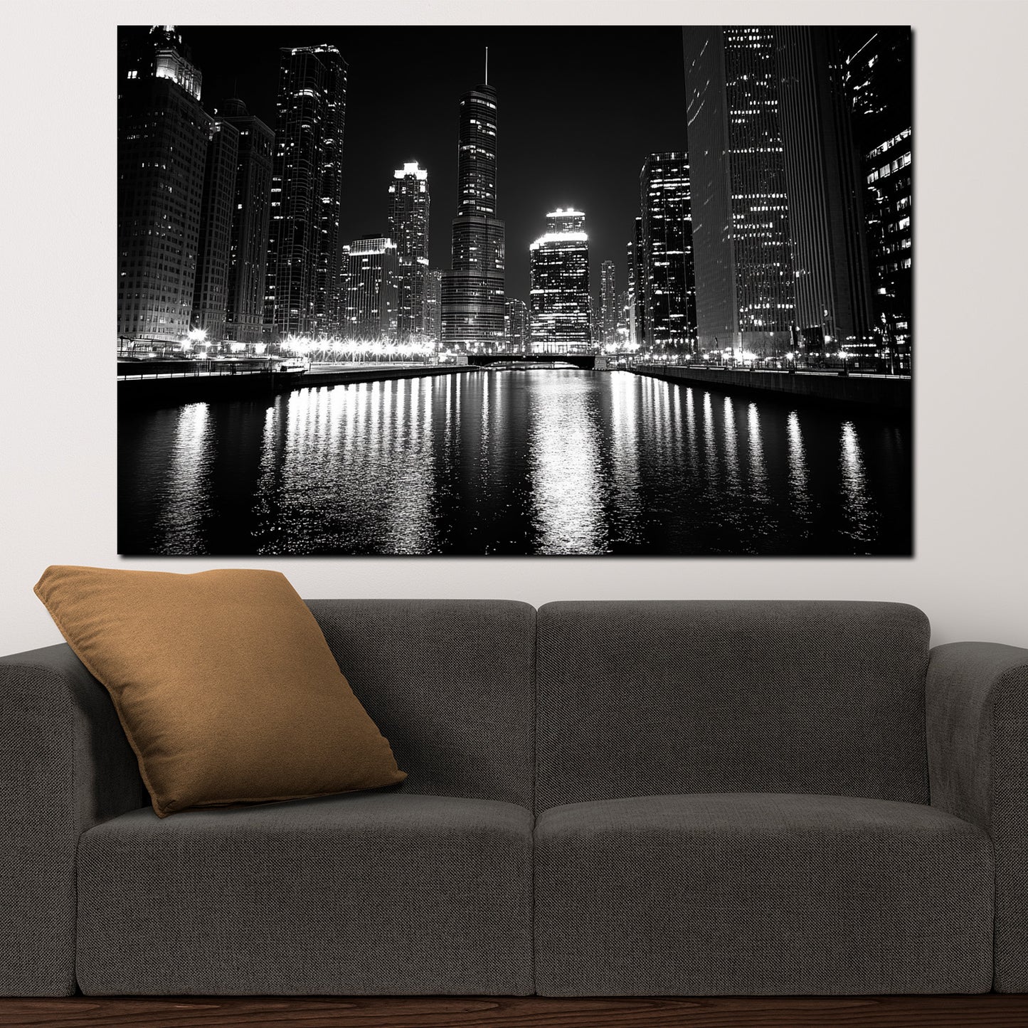 Wandbild Städte Chicago USA Skyline Hochhäuser schwarz weiß Nachtmotiv