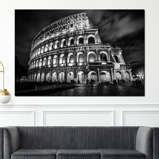 Wandbild Städte Rom Kolosseum Architektur Nachtaufnahme schwarz weiß