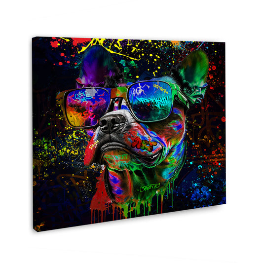 Wandbild Street Art Hund mit Sonnenbrille Pop Art