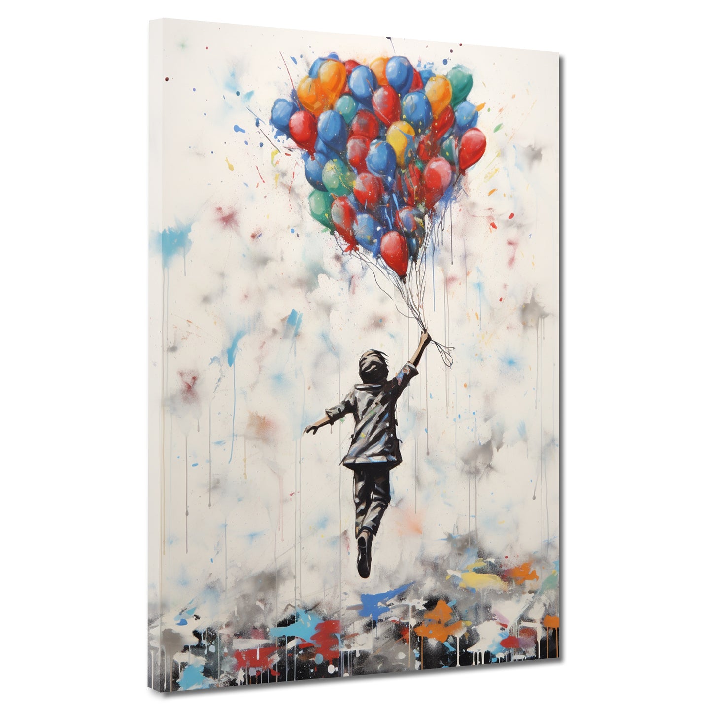 Wandbild Street Art Junge abstrakt mit Luftballons