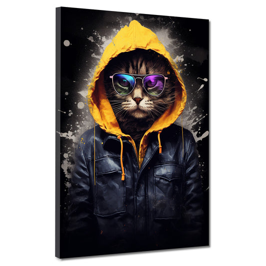 Wandbild Street Art Katze im Hoodie und Sonnenbrille