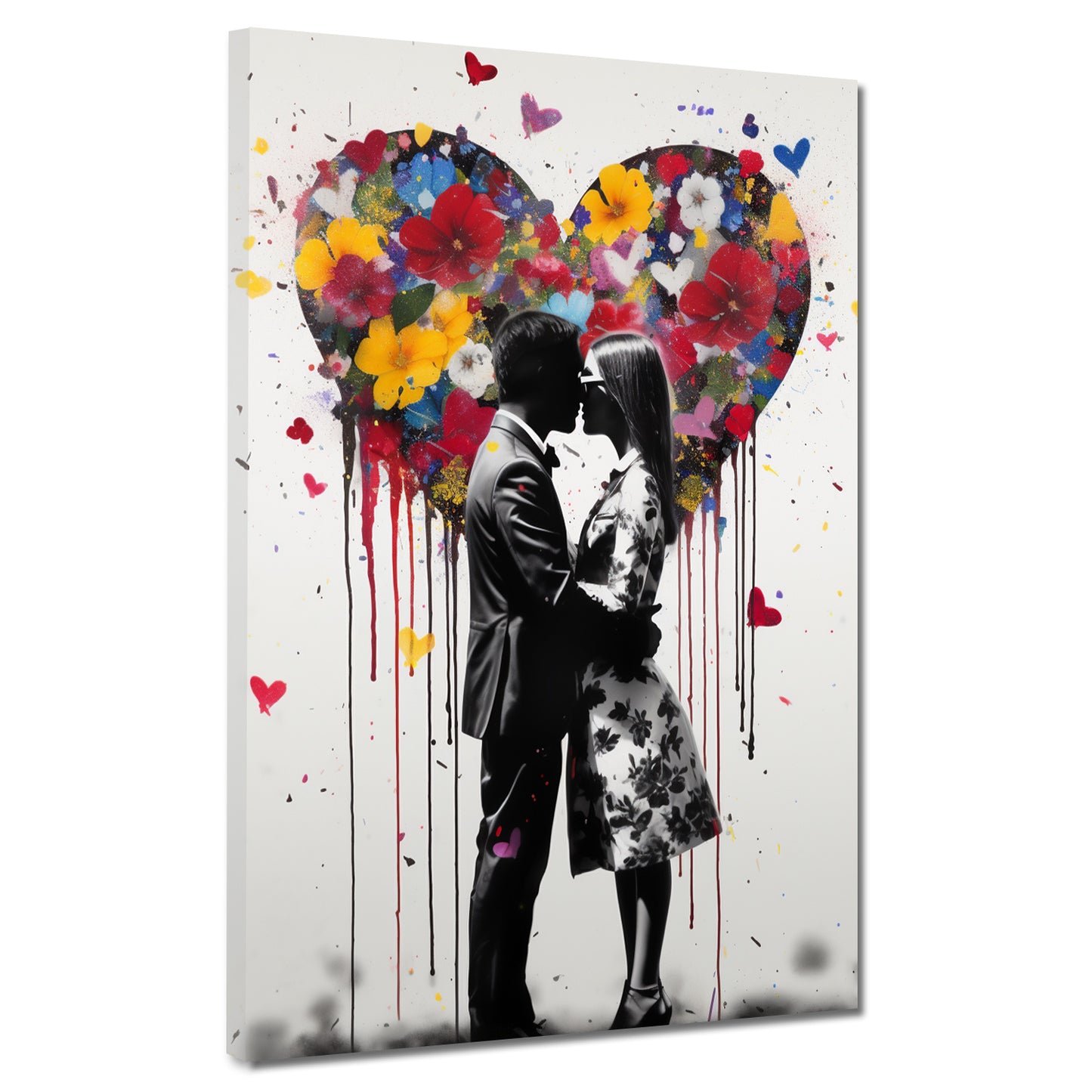 Wandbild Street Art Liebespaar mit Herz aus Blumen