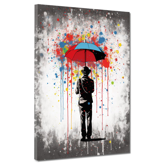 Wandbild Street Art Mann mit Regenschirm Abstract Style