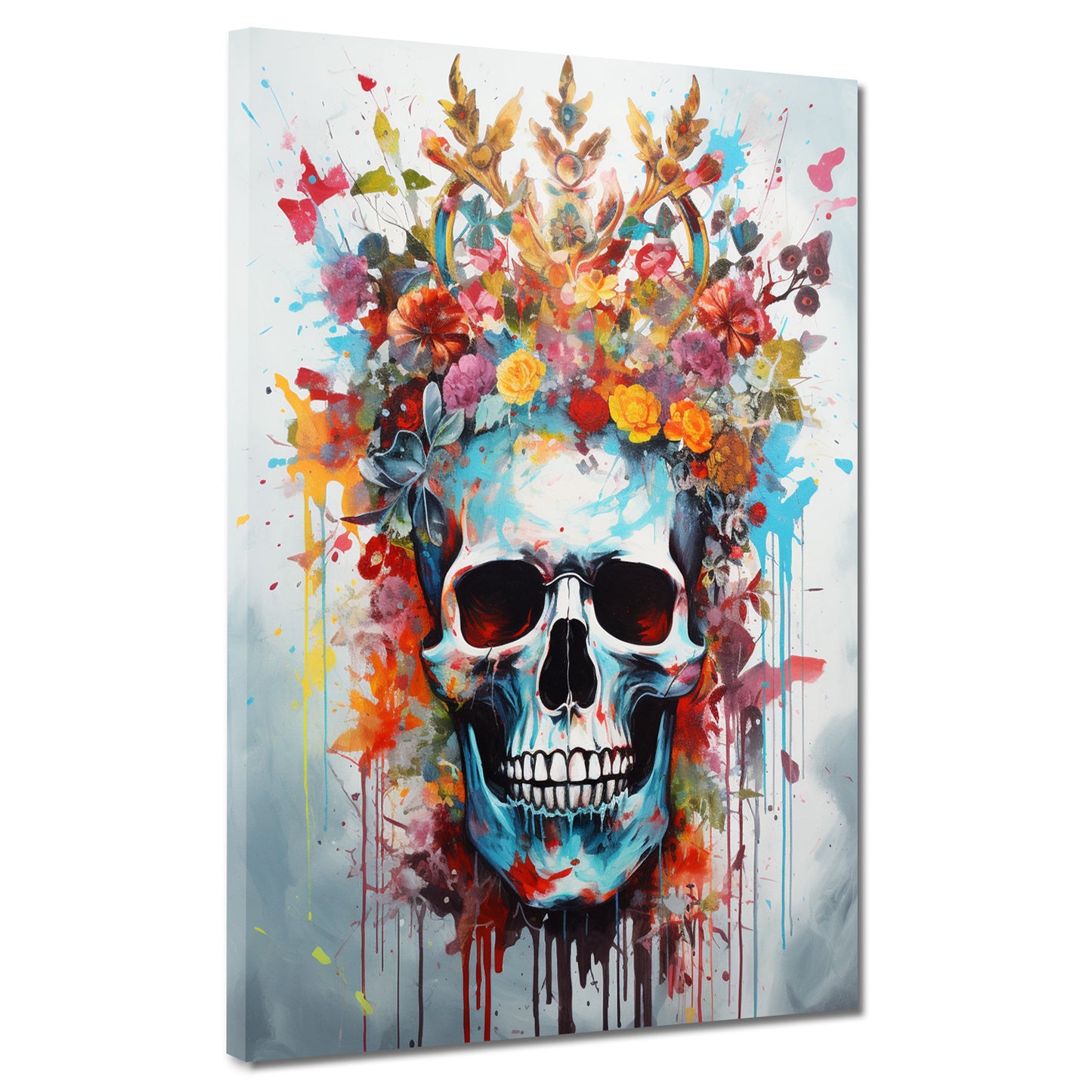 Wandbild Street Art Totenkopf mit Blumenkrone