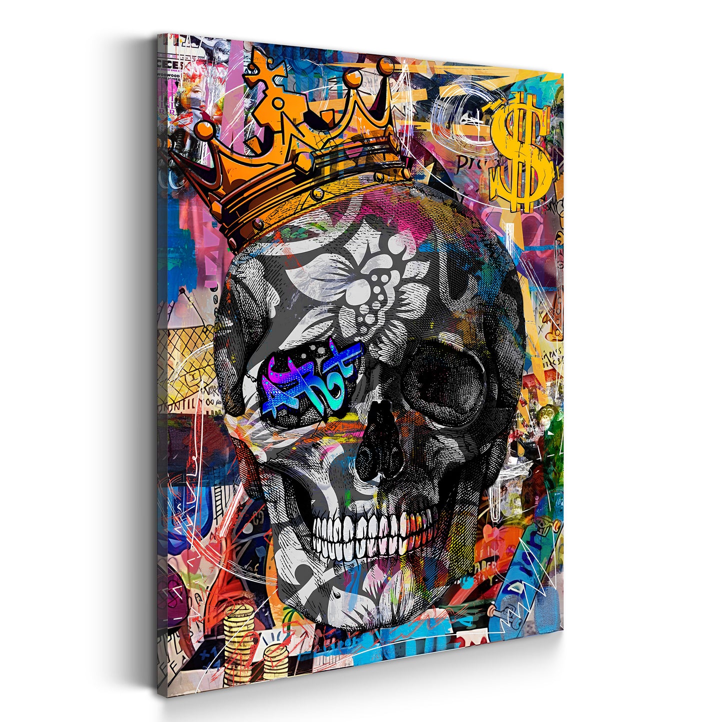 Wandbild Street Art Totenkopf mit Krone Pop Art