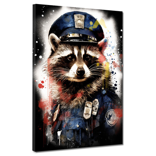 Wandbild Street Art Waschbär in Polizeiuniform