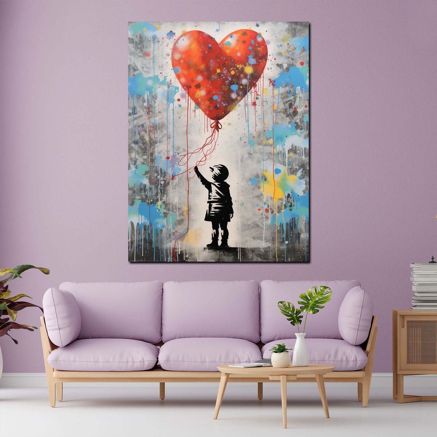 Wandbild Street Art abstrakt kleines Mädchen mit Herz Ballon