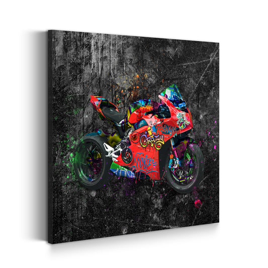 Wandbild Street Art rotes Motorrad Graffiti Style