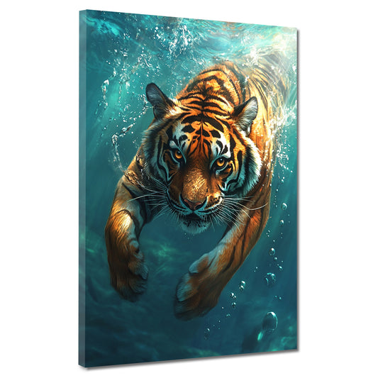 Wandbild Tiger Unterwasser Wildtier Dynamik Naturkraft