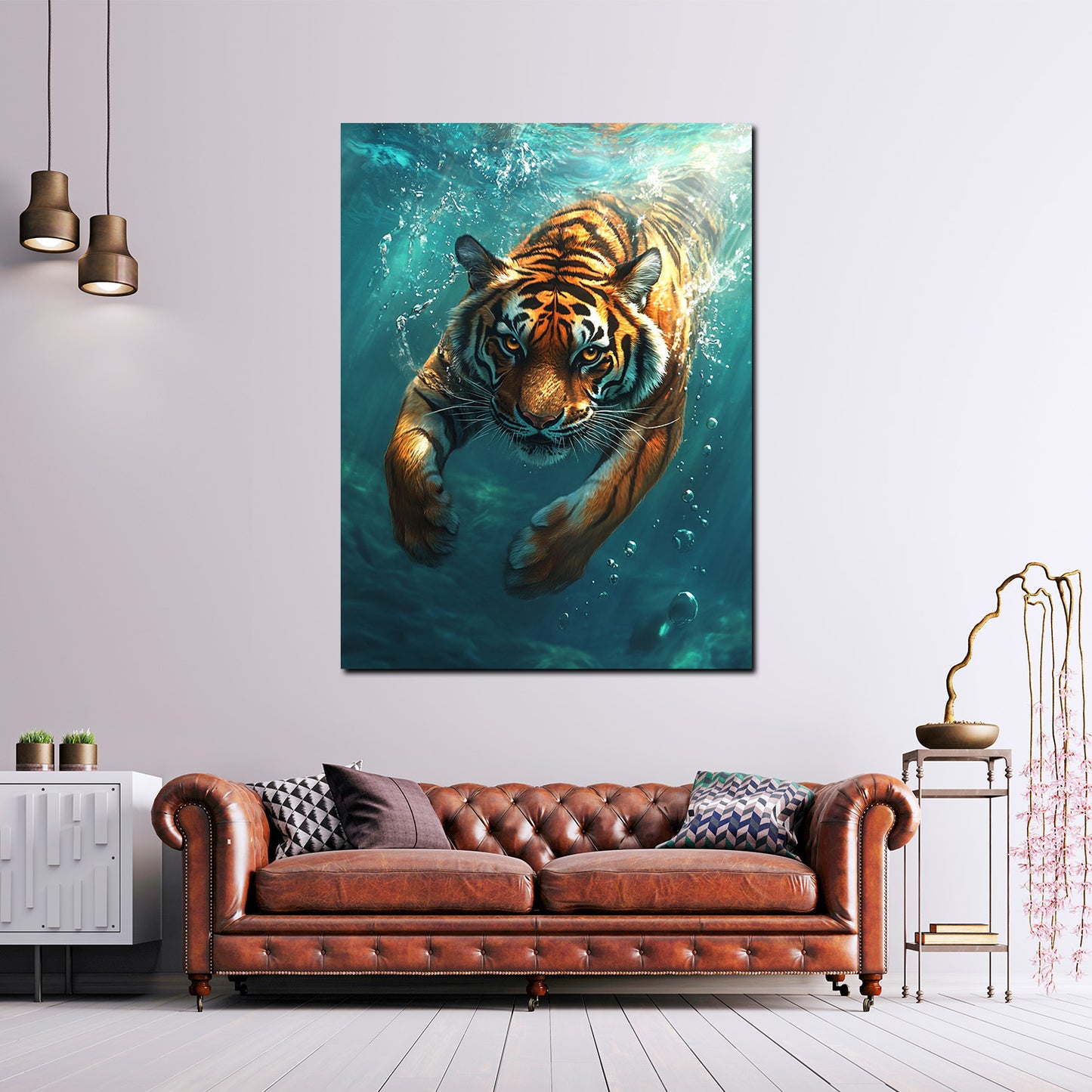 Wandbild Tiger Unterwasser Wildtier Dynamik Naturkraft