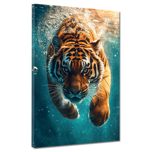 Wandbild Tiger taucht ins Wasser Wildtier Dynamik Kraft