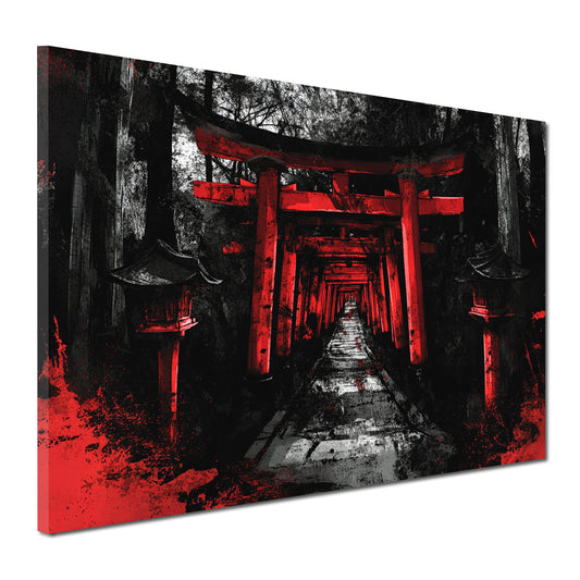 Wandbild Torii Japanischer Tempelweg rot schwarz mystisch