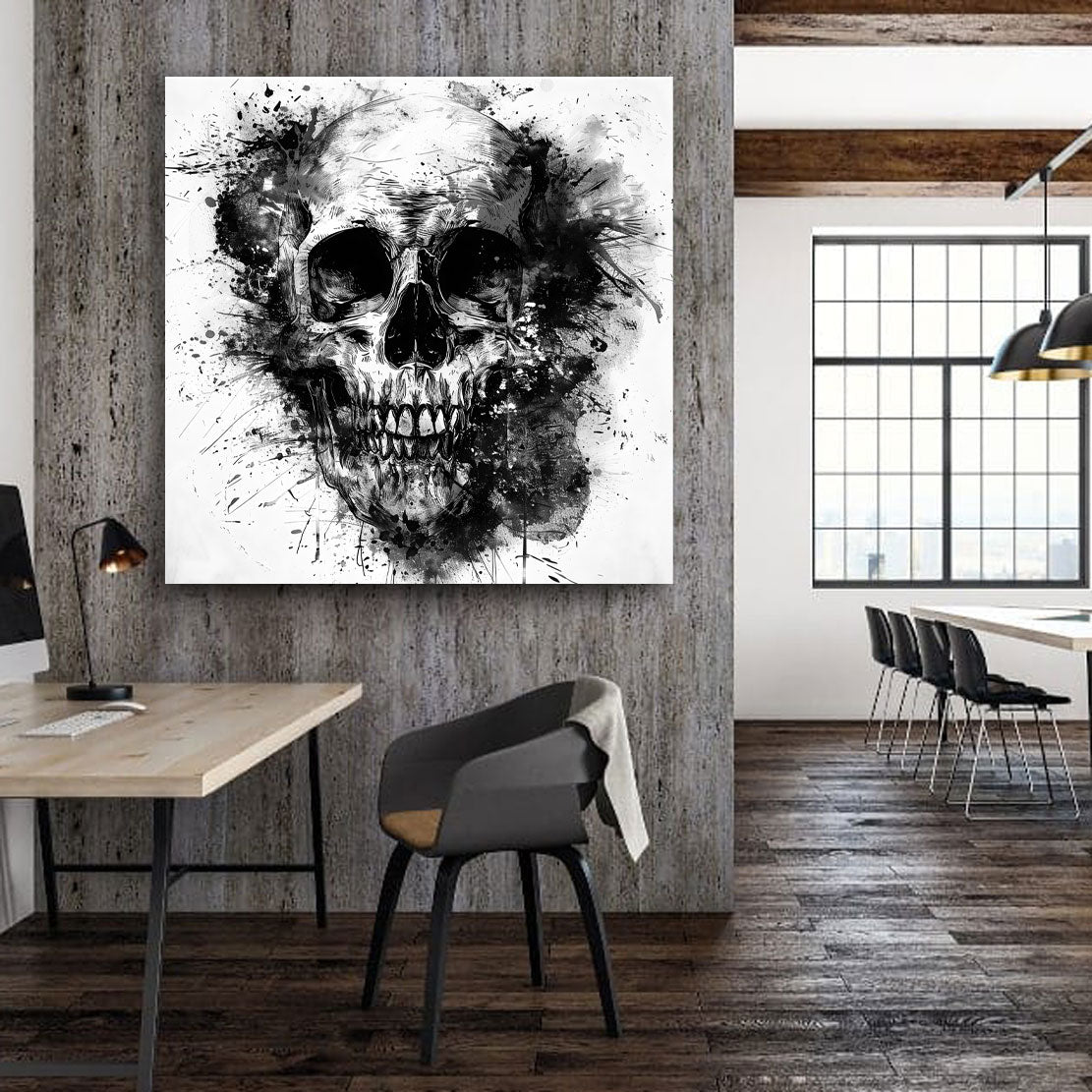 Wandbild Totenkopf Schwarz Weiß Kunst