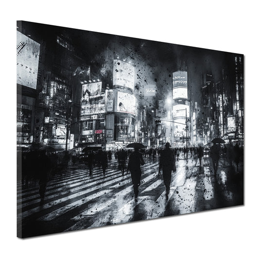 Wandbild USA NY Stadt bei Nacht Regen Menschen modern