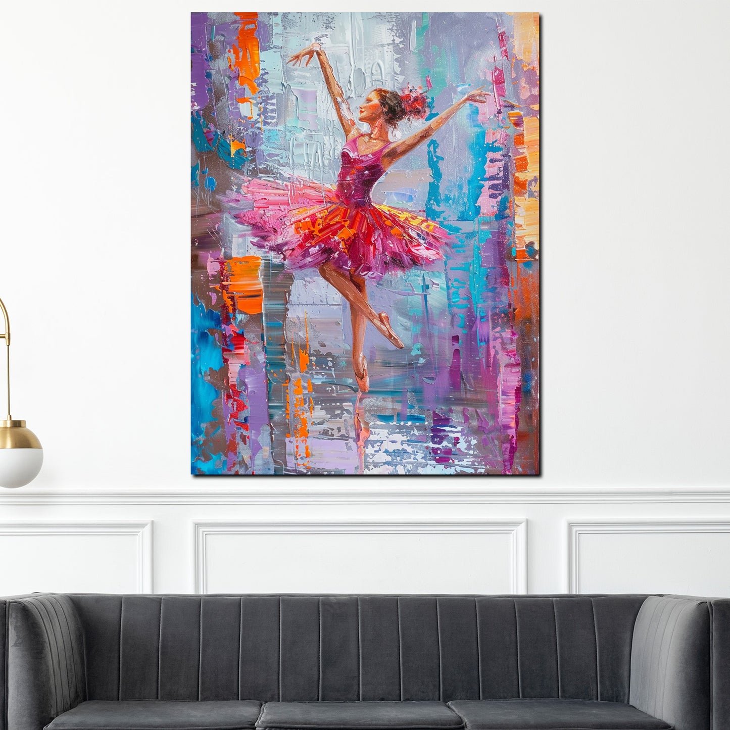 Wandbild abstrakt Ballerina in lebhaften Farben